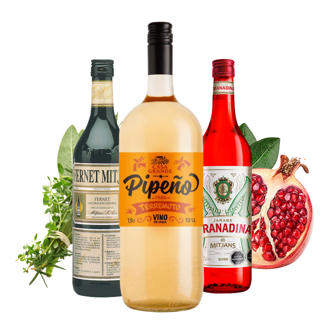 pack 3 en 1 Pack Terremoto 🇨🇱 | Pipeño 1.5L + Fernet y Granadina Mitjans - Imagen 1