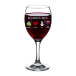 Copa de vino con frase " Que nunca falte dinero, salud, paz y vino "