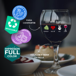 Copa de vino con frase " Que nunca falte dinero, salud, paz y vino " - Imagen 2